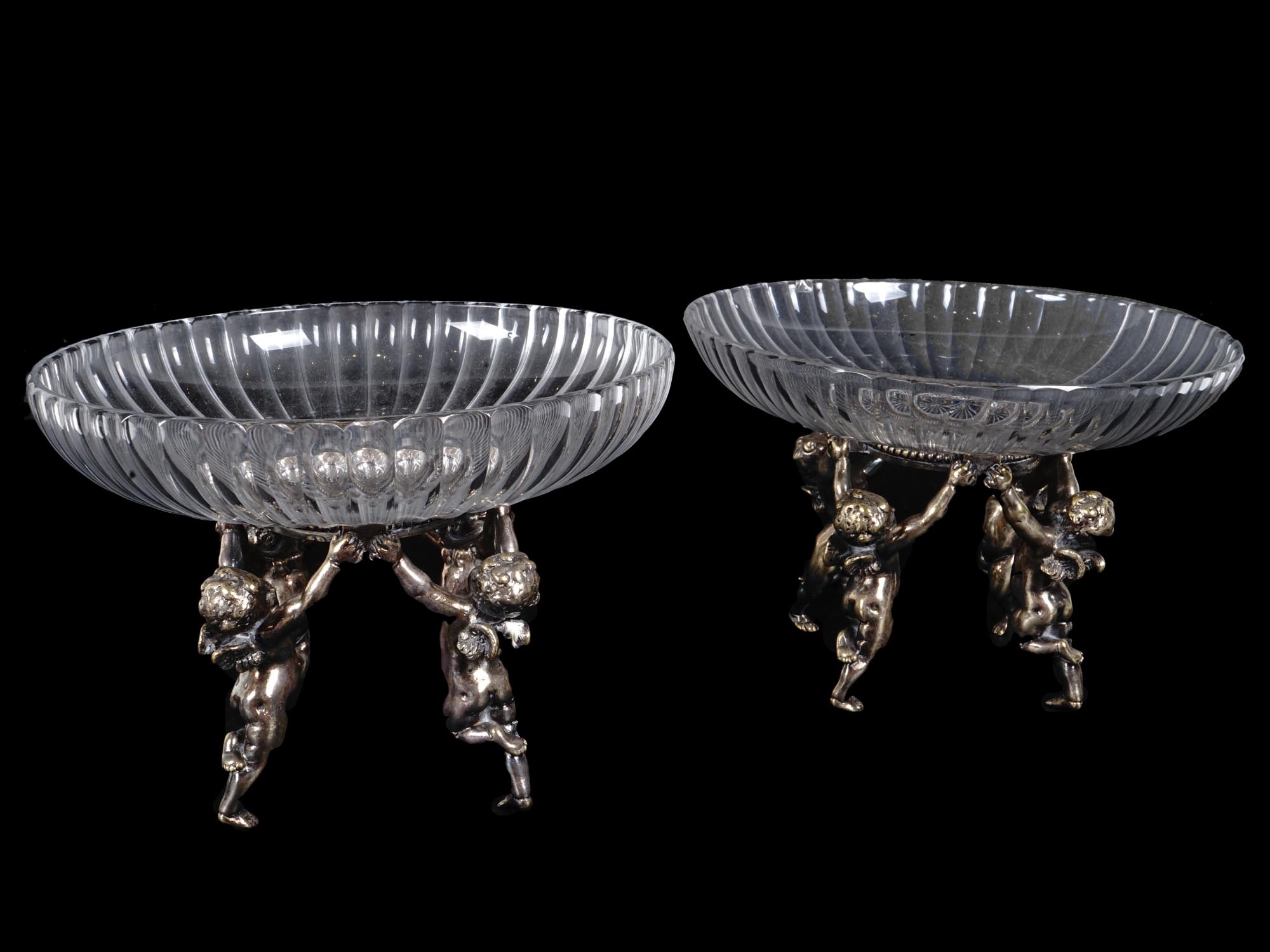 PAIR BACCARAT CRYSTAL GLASS SILVERED BRONZE BOWLS PIC-1